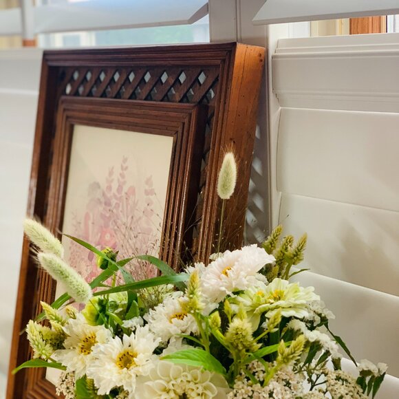 Vintage HOMCO Lattice Wood Frame w/ Floral Print – Mid Century Wall Decor 17x21 - Picture 3 of 8